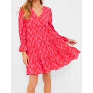 Tuckernuck Pomander Place Hot Pink Kenzo Ikat Print V-neck Tiered Long Sleeve XS